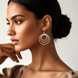 Hypoallergenic Layered Circle & Dangle Earrings for Women, Big Geometric Boho Style Jewelry for Women, Lightweight Statement Round Earrings for Every Occasion & Sensitive Ears