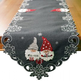 Raebel OHG Table Runner Table Cover Cushion Cover Christmas Grey Anthracite Embroidered with Secret Santa (40 x 140 cm)