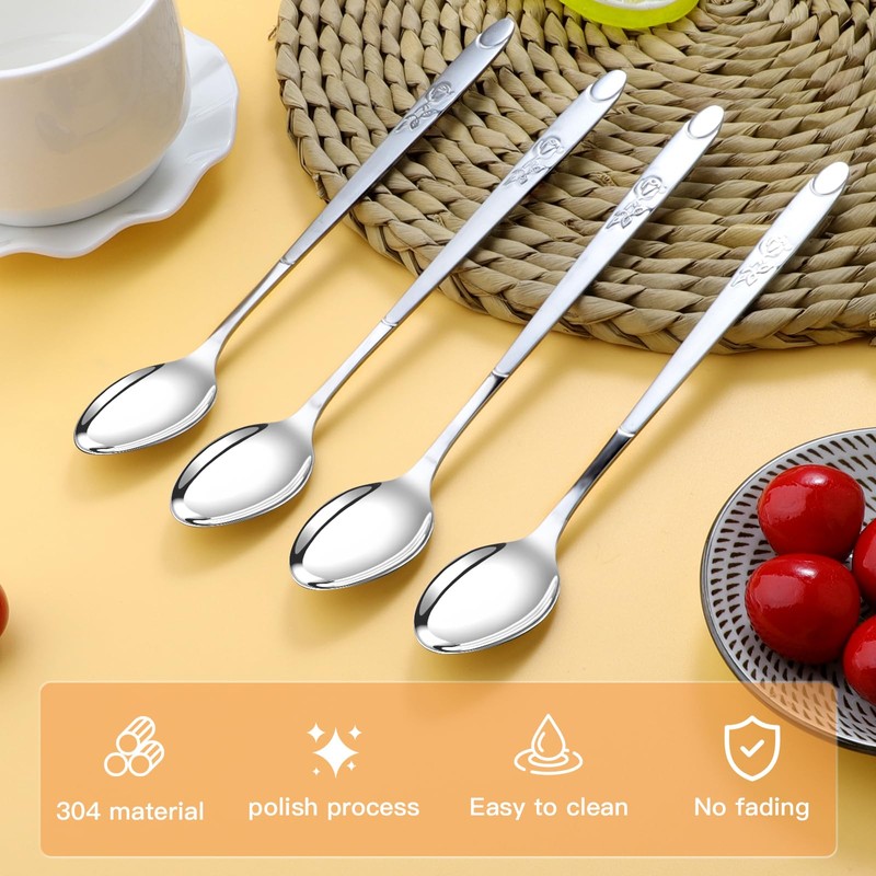 VEHGAL 6 Pcs Stylish Silver Latte Spoon, 18cm Long Handle