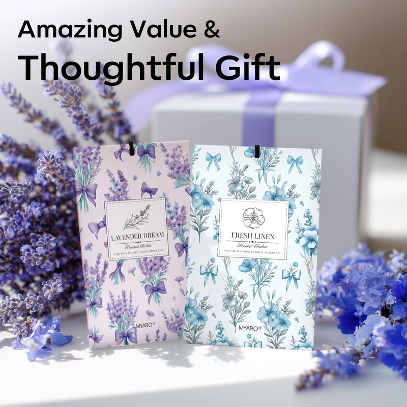 MYARO 20 Packs Lavender Linen Scent Sachet Long Lasting Closet