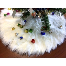S_SSOY Ivory Faux Fur Christmas Tree Skirt Luxury Xmas Tree Skirts for Party Ornaments Decoration (19.6inches)