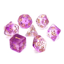 DollaTek Transparent Polyhedral Dice Set Table Games Dice 2 Sets Dice 2 x 7 (14 Pieces) Die Series D20 D12 D10 D8 D6 D4 DND dice DND RPG MTG Double Colors One Piece (Purple)
