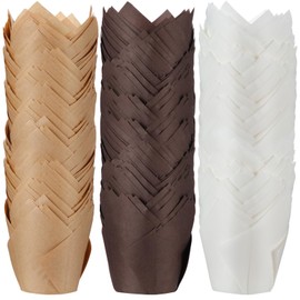 Yaomiao 600 Pcs Tulip Cupcake Liners Greaseproof Paper Tulip Muffin Liners Baking Cups Baking Tulip Wrappers Muffin Liners Holders for Weddings Birthdays Anniversaries Banquets, Brown, Natural, White