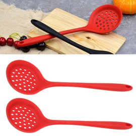 Natudeco Kitchen Ladle Strainer Slotted Spoon Scoops for Household Purposes Silicone Slotted Spoon Non Stick Pasta Spoon Soft Strainer Spoon for Removing, Filtering, Skimming, Cooking, Frying