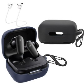 [2 Pack] easyBee Case Compatible with Soundcore P30i Charging Cover, with 2 Keychain and Anti-Lost Strap, Soft Liquid Silicone Ultra Thin Shockproof Protective Kit - Black and Blue