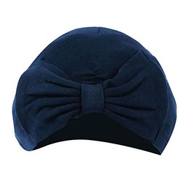 Soft Touch Baby Infant Girls Turban Hat with Bow Newborn Baby Cap 100% Cotton 0-6 Months H13 (Navy)