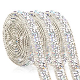 Rhinestone Ribbon, 3 Yards Silver White Self Adhesive Rhinestone Strips, Glitter Diamond Crystal Ribbon Roll, Resin Diamond Tape Bling Wrap Sticker Rhinestones for DIY Wedding Christmas Birthday Decor