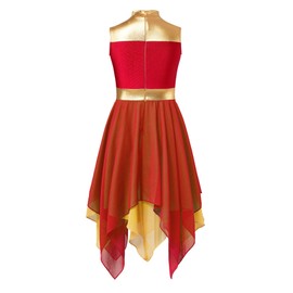 Winnrchan Metallic Worship Dance Dress for Girls Sleeveless Praise Dance Tunic Lyrical Liturgical Dancewear Red 8 Years