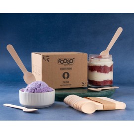 FOOGO Green 250pcs Wooden Dessert Spoons, 11cm Small Disposable Cutlery, for icecreams, Jelly, Cakes, Sturdy Eco-Friendly Wooden Spoon