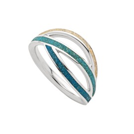 DUR Jewellery Ring Ocean Stream Beach Sand/Blue Stone Sand, Rhodium-Plated 925 Silver (R5855), Silver, No Gemstone