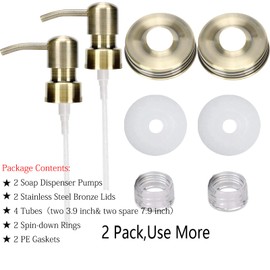 Mason Jar Soap Dispenser Lid and Pump Replacement Brushed Stainless Steel Rust-Proof Leak-Proof for Regular Mouth Size Lid or Modern Farmhouse Soap Pumps for The Kitchen and Bathroom Bronze 2 Pack