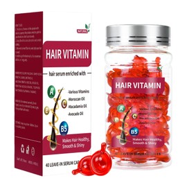 Hair Treatment Serum 40 Count- Vitamins Capsules with Argan Macadamia & Avocado Oils, Vitamin A, C, E, Pro B5, Leave-In Conditioner for Women & Men Frizzy Damaged Hair Repair, No Rinse; HFJN