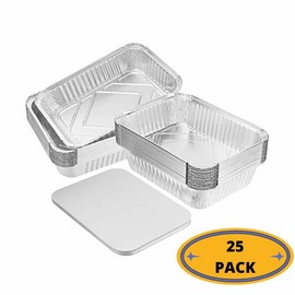 5.7 X 8.26 in Aluminum Pans - Aluminum Pans with LIDS - Disposable FOIL DRIP Pans - DRIP Pans for Outdoor Grill – BBQ Grill Grease Tray - Aluminum FOIL Grill Accessories – 25 Pack -