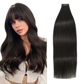 Aison Tape in Brazilian Human Hair Extensions Remy Human Hair Glue in Hair Extensions Balayage Seamless Silky Straight Skin Weft 100% Natural Hair(22Inch #2 Dark Brown 20pcs 60g)