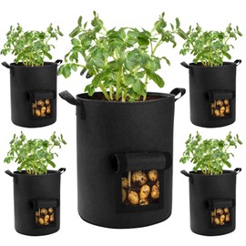 Lyincat 5 Pack 10 Gallon Potato Grow Bags with Flap and Handles, Heavy Duty Fabric Pots for Planting Potato, Carrots,Taro