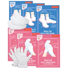 DERMAL Moistfull Silky Foot Mask 3 Pairs - Hydrating Foot Mask Socks for Dry Cracked Feet, Toes, and Callus - Ceramide, Shea Butter - Repair Rough Heels - Refreshing Peach Scent (Non-Peel)