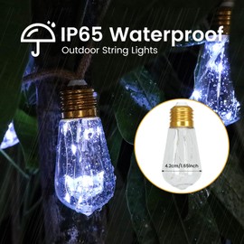 Solar Outdoor String Lights 24FT Vintage Rope Hemp Solar Lights with 20 Shatterproof Bulbs,8 Modes Solar Powered String Lights with Memory Function, Waterproof for Fence,Balcony,Camping,Café(White)