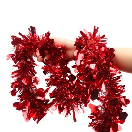 CCINEE 33FT Valentine's Day Tinsel Garland,Red Heart Metallic Garland Decor for Wedding Party Hanging Decoration Supply