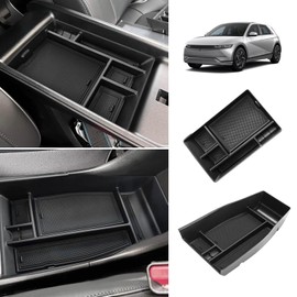 BestEvMod for Ioniq5 Armrest Storage Box & Lower Center Console Organizer Tray 2PCS with Rubber Trim Compatible with Hyundai Ioniq 5 2022-2024 Accessories (Armrest +Lower Tray) NOT FIT 2025