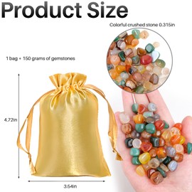 150 g Gemstone Mix for Children, Treasure Hunt, Tumbled Stones, Semi-Precious Stones, Colourful Stone Mix for Scavenger Hunting, Gemstone Game, Children's Birthday Party, Includes 1 Gold Storage Bag