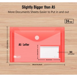 Set of 24 Document Wallets A5, 6 Colours Velcro Document Folder, Wallets for Documents Filing with Hole Edge/Label Pocket and 30 Pieces Gifted Business Card