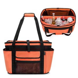 Fasrom XL Beach Tote Bag with Cooler Compartment, Large Mesh Beach Pool Bag with Wet & Dry Separation for Swim, Travel, Orange (Patent Design, Empty Bag Only)
