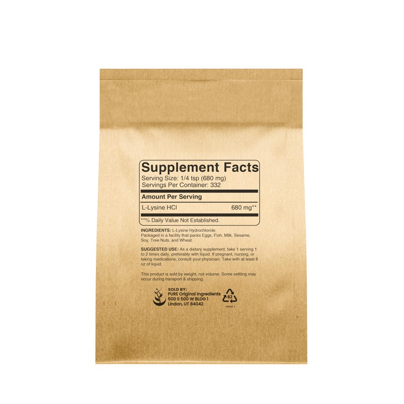 Pure Original Ingredients L-Lysine HCl (8 oz) Alpha Amino Acid,