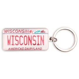 Westmon Works Wisconsin Keychain Souvenir Americas Dairyland License Plate Metal Key Ring