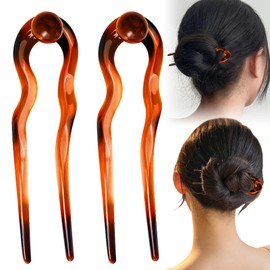 VEQENIFY Pack of 2 French Pin U Shaped Hair Pins Bobby Pins French Hair Pin French Twist Hair Pin Hairpin Large French Hair Pin Hair Forks Large for Women Hair Clips Girls Hairstyle Accessories