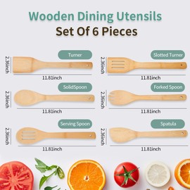 6PCS Wooden Kitchen Utensils for Non-Stick Cookware Tool Set Complete Set of Accessories Bamboo 30CM Spoon Spatula Turner Non-Toxic Deformable Durable Ergonomic Design