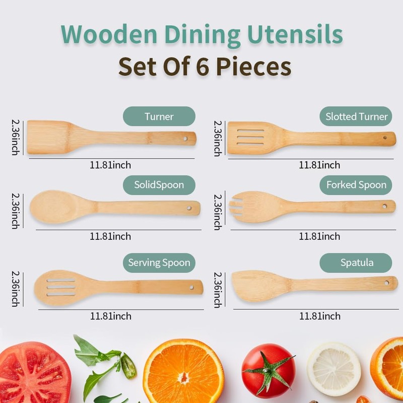 6PCS Wooden Kitchen Utensils for Non-Stick Cookware Tool Set Complete