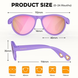 ACBLUCE Baby Toddler Sunglasses Polarized UV Protection Kids Sun Glasses for Infant Newborn Boys Girls Purple Age 0-24 Months 0-2 year