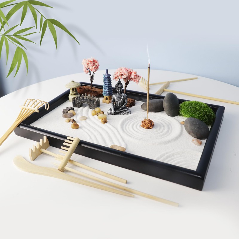 YUNGCHI Zen Garden for Desk Mini Japanese Sand Desktop Office