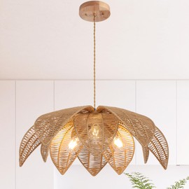 WYYSDWNE Farmhouse Chandeliers for Dining Room, 3-Light Rattan Boho Chandelier Light Fixture with Wicker Lampshade 24", Coastal Hanging Pendant Light for Kitchen Island Bedroom Living Room