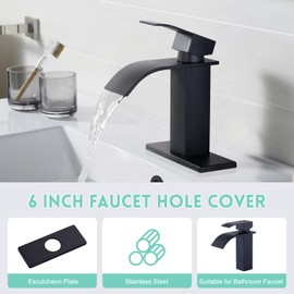 6 Inch Faucet Deck Plate, Matte Black Escutcheon Faucet Plate for Bathroom Sink 1 Hole or 3 Hole 4 Inch Centerset Basin Sink Hole Cover, Stainless Steel Faucet Hole Cover