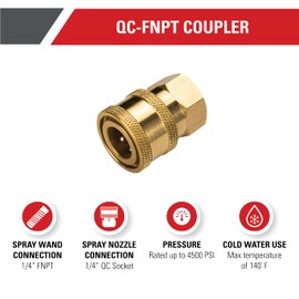 Simpson Cleaning 7100021 Replacement QC Socket for Pressure Washer Extension Wands Up to 4500 PSI, Brass, 1/4-Inch FNPT, Gold