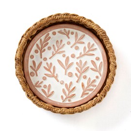 Better World Bio Bread Basket with Terracotta Warmer, Bread Basket for Serving, Sized 11.5" w x 11.5" l x 4.0" h, Nature Inspired Olive Branch Design