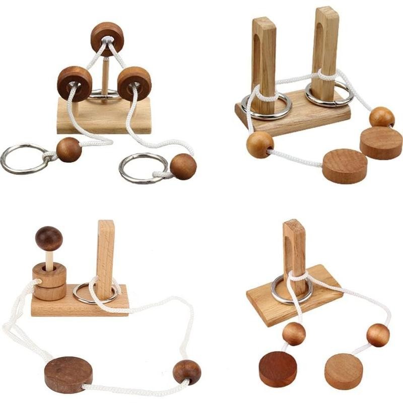 Brain teaser puzzle wooden threading rope loop puzzle luban lock