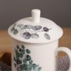 Porlien Porcelain Mugs Set of 2 with Lids, Green Plants