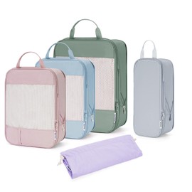 Narwey 5 Teilige Set Kompression Koffer Organizer, Compression Packing Cubes Koffer Organizer Set Kompression Packwürfel Travel Essentials Reisezubehör (Mehrfarbig)