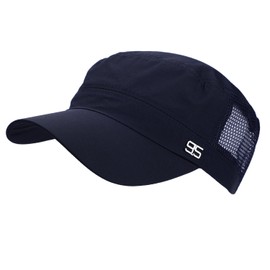 Men's Quick Dry Flat Cap Breathable Baseball Cap Mesh Dad Hat Flat Top Trucker Hat Headwear Stylish Casual Hat Summer Outdoor Sun Hat for Fishing Hiking Running 56-58CM Navy Blue