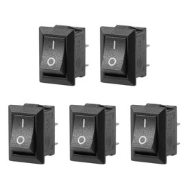 sourcing map 5PCS KCD11 AC 125V/6A 250V/3A SPST 2 Terminal 2 Position On/Off Boat Rocker Switch Black