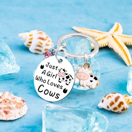 MigPio Cow Keychain Cow Themed Gifts for Women Girl Cowgirl Keychain Cow’s Print Car Accessories Cow’s Stuff Charm Suitable for Backpacks Handbags Wallets-Just a Girl Who Loves Cows