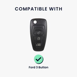 kwmobile Car Key Case Compatible with Ford 3-Button Car Key Keyless Go Case - Key Case Made of TPU and Faux Leather - Cover Black Gold