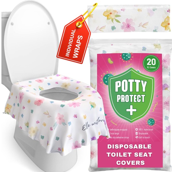 20 Pack Extra Large Disposable Toilet Seat Covers (Floral) by Eli with Love – Toddler Toilet Covers For Full Coverage On Toilet or Potty – Ideal Travel Toilet Covers For Both Kids and Adults