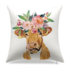 YCHZ Decorative Cow Throw Pillow Cases 18x18 inch Animal Pillow Cover Set of 4 Watercolor Linen Pillow Covers,Farmhouse Home Decor Cow Cushion Covers with Hidden Zipper for Sofa Couch Bedroom (Cow)
