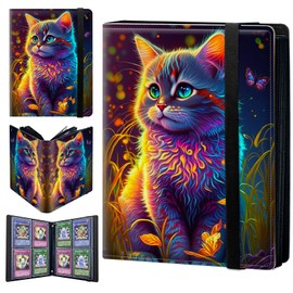 CGFGHHUY Card Binder 4 Pocket Trading Card Album Folder 400 Side Loading Pocket Binder Baseball Card Binder with Watercolor Cat Pattern Design Card Binder for Game Cards & Sports Cards