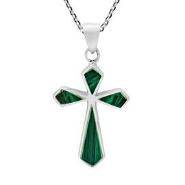 AeraVida Modern Faith .925 Sterling Silver Cross with Green Malachite Pendant Necklace | Elegant Sterling Silver and Malachite Cross Necklace for Women | Christmas Religious Jewelry Gift