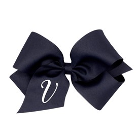 Wee Ones Girls' Initial It Monogram Hair Bows on a WeeStay No Slip Hair Clip, For All Ages and Hair Types, Navy Bow, King Size, Letter V