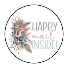 PartyMommy HAPPY MAIL INSIDE BOHO ENVELOPE SEALS STICKERS LABELS TAGS 1.5" ROUND (30)